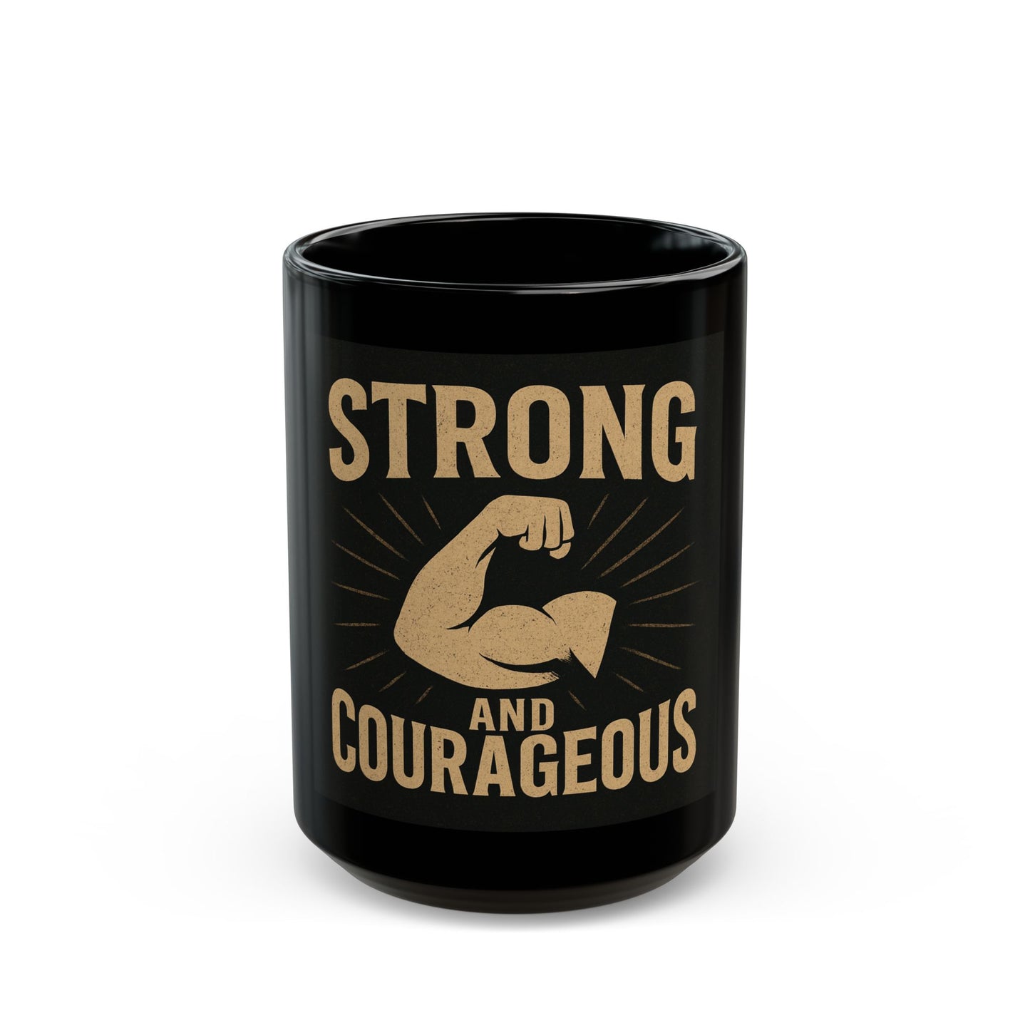 Strong & Courageous Black Mug