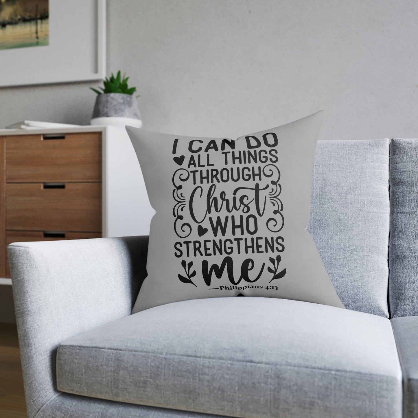 I Can Do All Things Grey Cushion