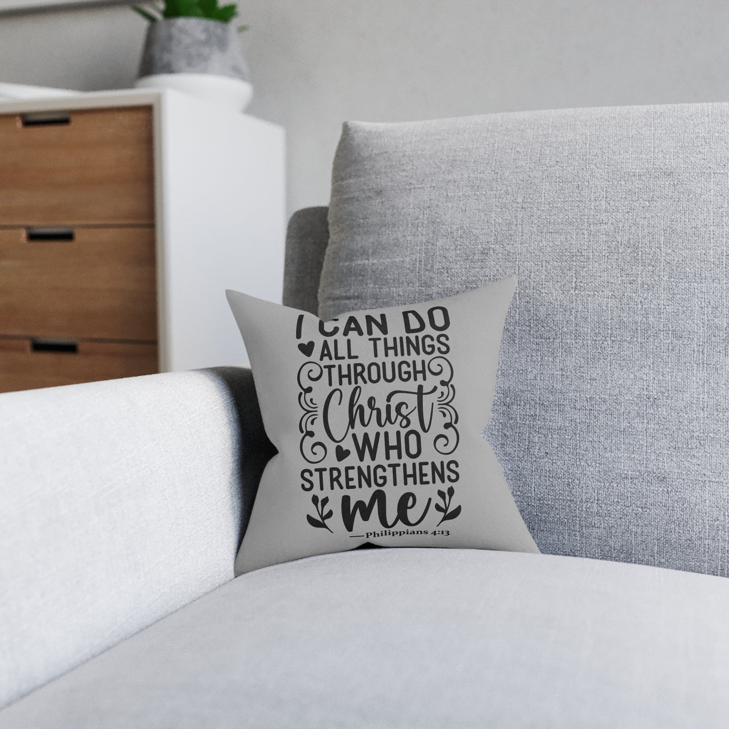 I Can Do All Things Grey Cushion