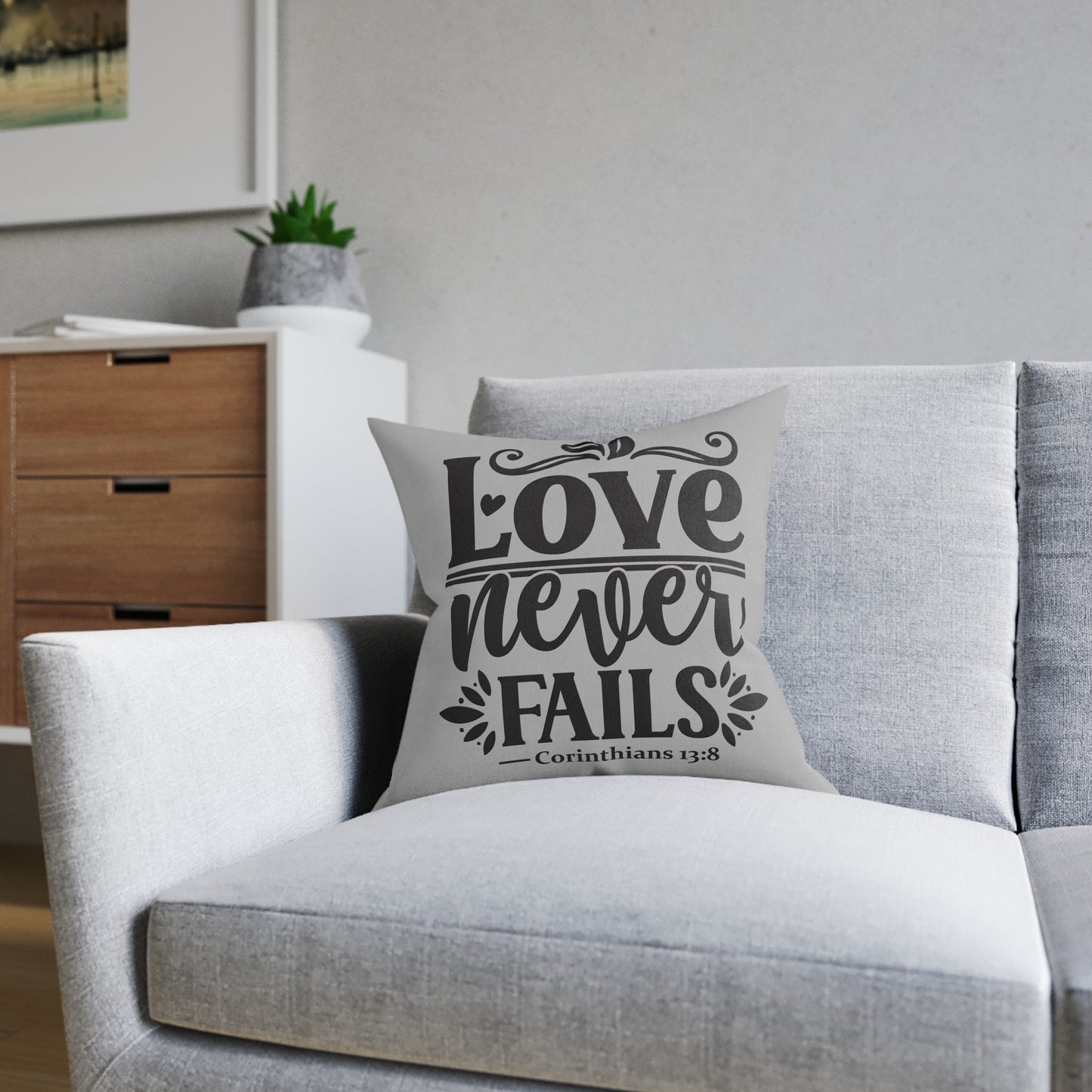 Love Never Fails Grey Cushion