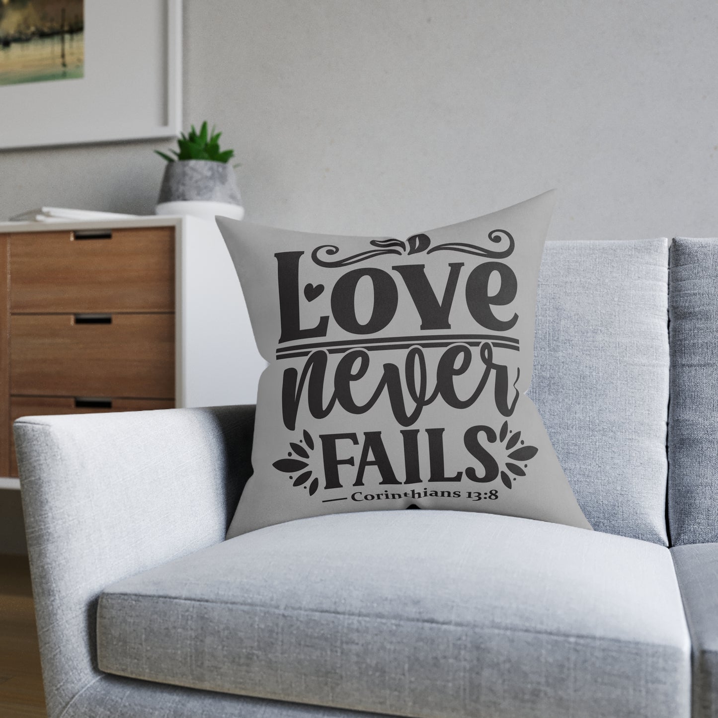 Love Never Fails Grey Cushion