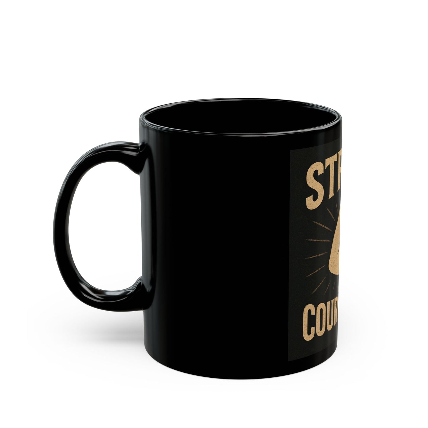 Strong & Courageous Black Mug
